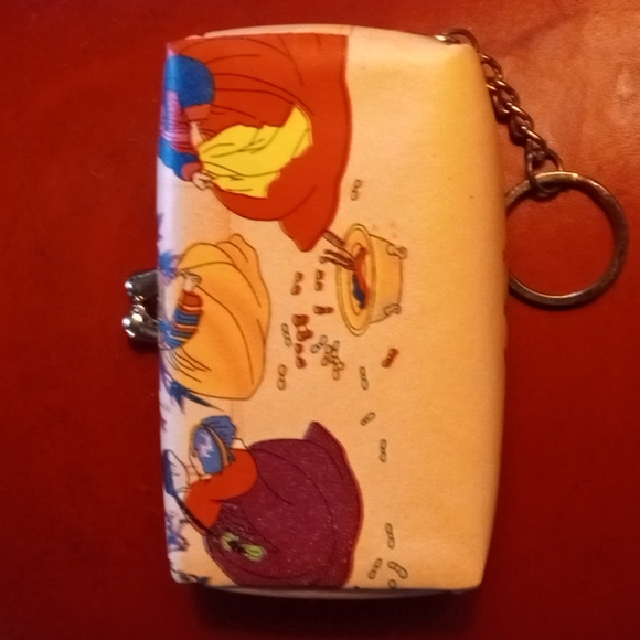 Japan off white leather painted Mirror Lipstick Purse with key chain - Picture 3 of 6